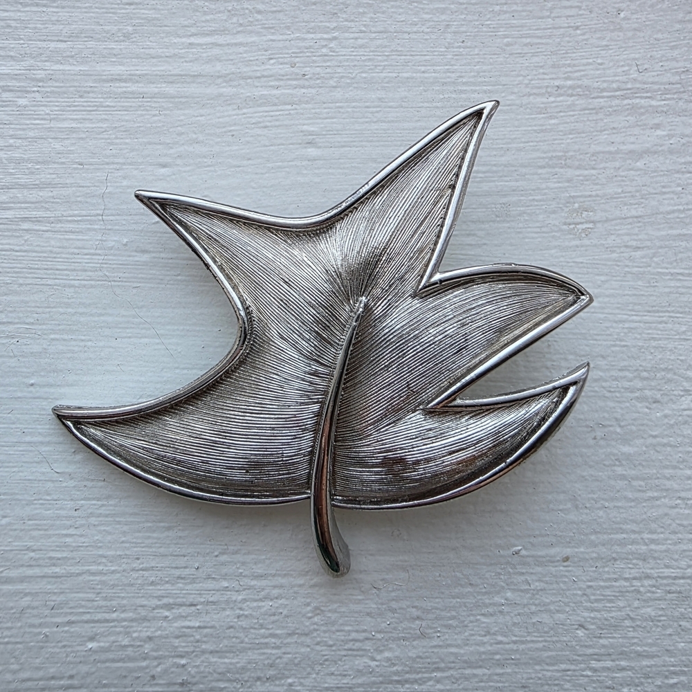 Vintage Alan J Silver Tone Leaf Brooch | Mid Century Modern